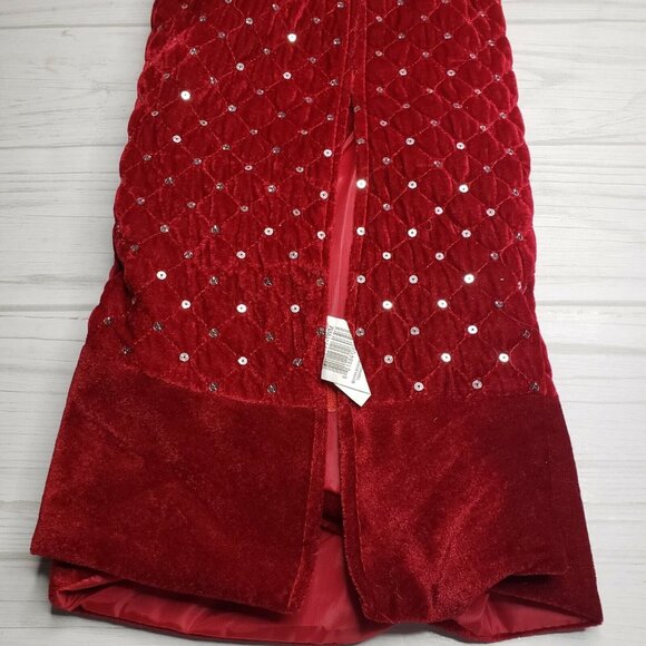 Christmas Holiday Tree Skirt 48 Inch Dark Red Velvet Silver Sequins - Picture 5 of 5